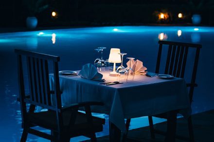 table with a romantic dinner at the White Zanzibar Hotel